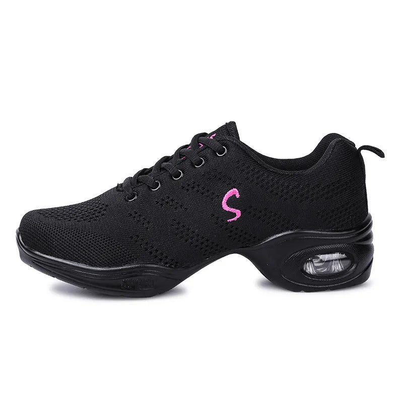 Women's breathable fly woven mesh dancing shoes with soft PU soles in multiple colour options