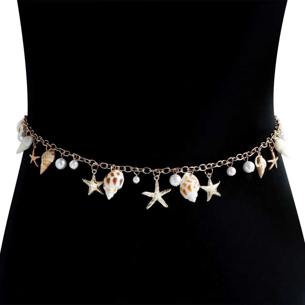 Women's alloy waist chain and bracelet set with star charms for beach and festival wear