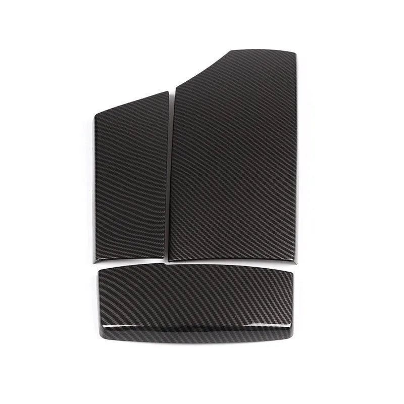 Three ABS armrest box protective covers with carbon fibre pattern and polished surface