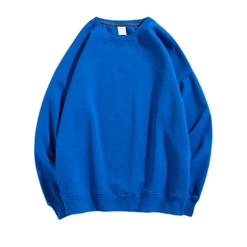 Women's loose fit cotton off shoulder sweater in a solid colour on a hanger.