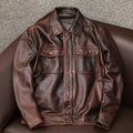 Men's black plus size lapel leather jacket with side pockets and loose fit design