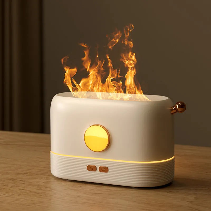Black USB desktop humidifier with flame-effect LED light and 200ml water tank