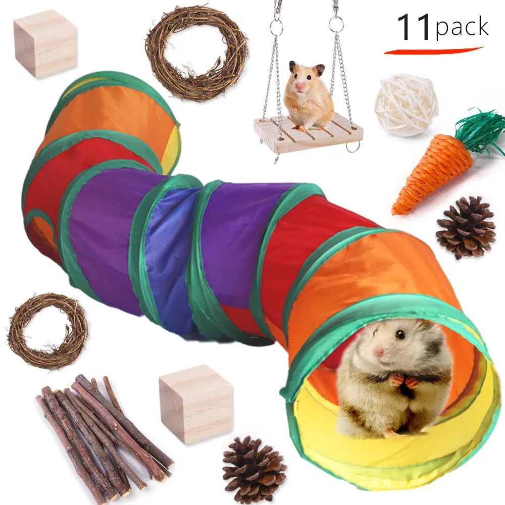 Wooden chew toy sets for rabbits, guinea pigs and parrots with various natural components