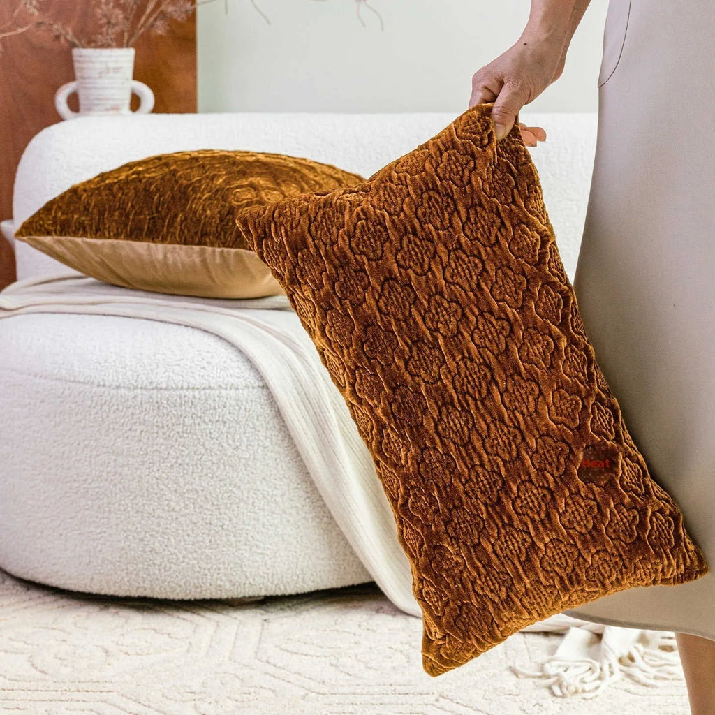 Brown gold antique style three-dimensional quilted cushion pillow with Chinese design