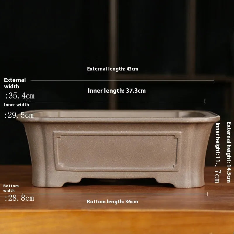 Purple sand rectangular bonsai planter with classical design and corner cutting details