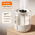 Beige round USB-powered humidifier with dual spray nozzles and display screen