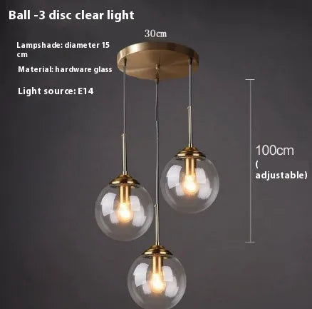 Nordic style round ball glass chandelier ceiling light with clear glass shades.