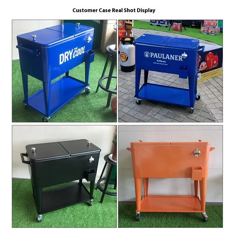 Red outdoor metal insulated trolley with 750ml capacity for beverage temperature control during picnics
