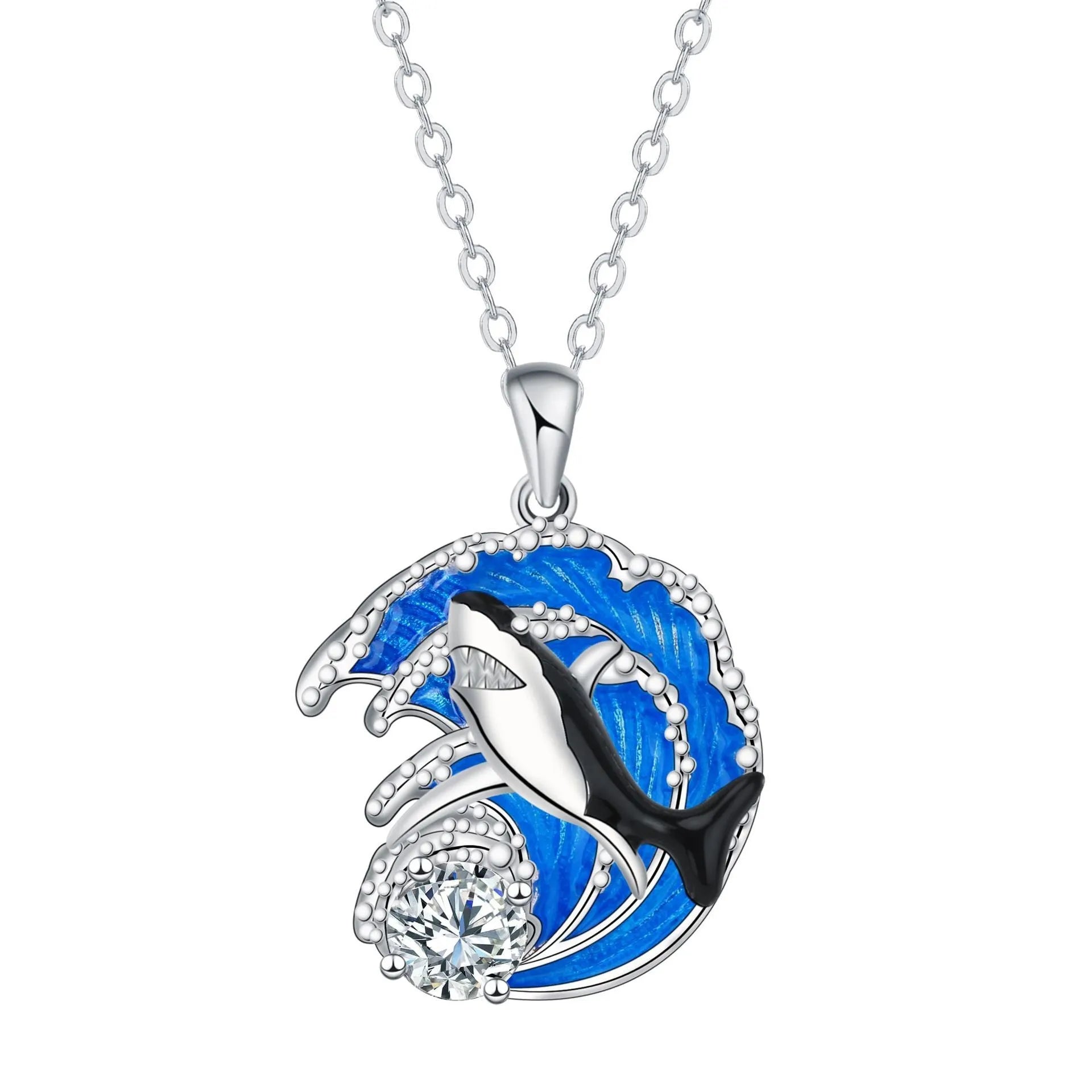 HAILANG women's adjustable shark pendant necklace on a cross chain, copper material with electroplated finish.