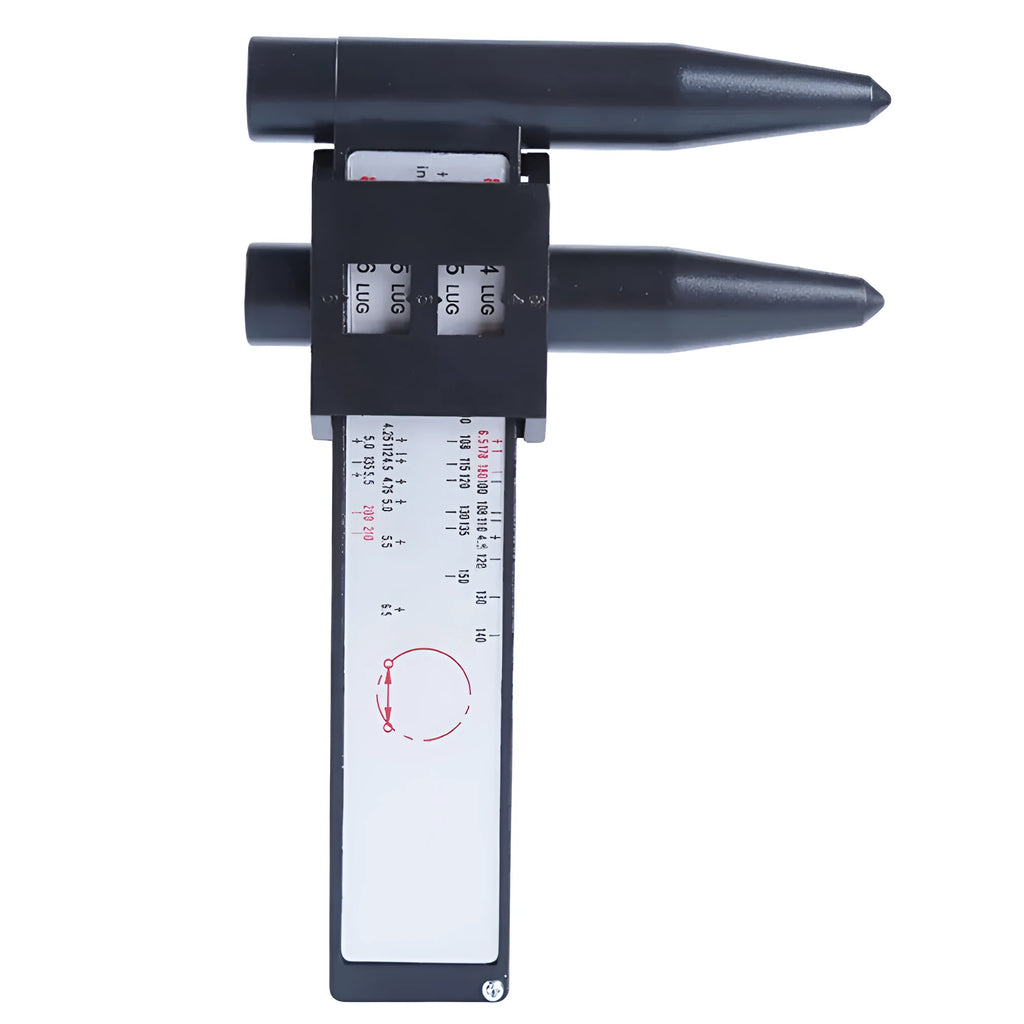 Electronic digital caliper hole distance measuring tool on a workshop bench