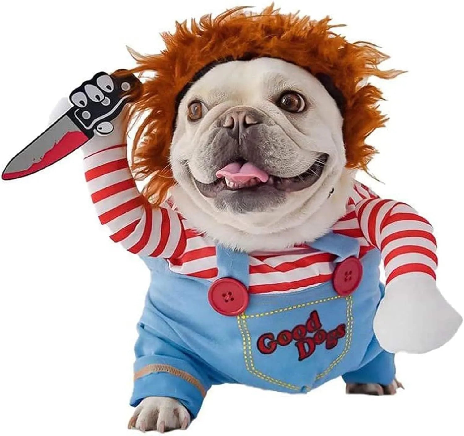 Striped harness trousers Halloween costume for dogs and cats with knife accessory in 3-piece set