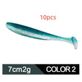 Soft worm fishing lure with two-tone T-tail measuring 7cm length for freshwater predator species
