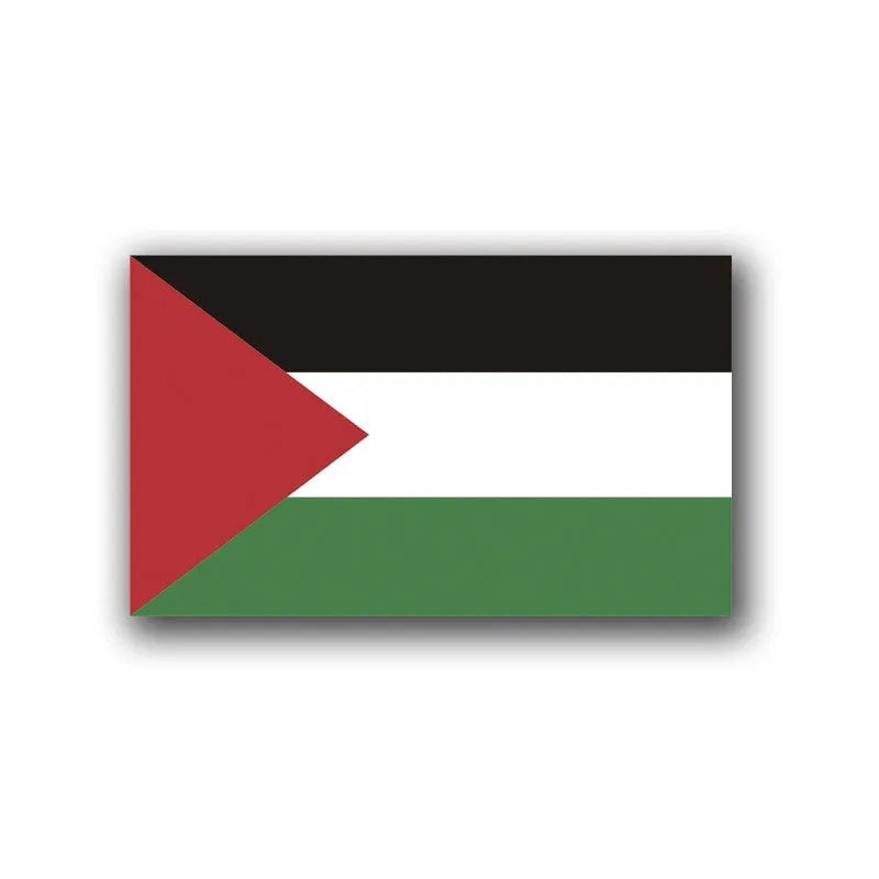Palestinian flag car decal sticker on a vehicle window.
