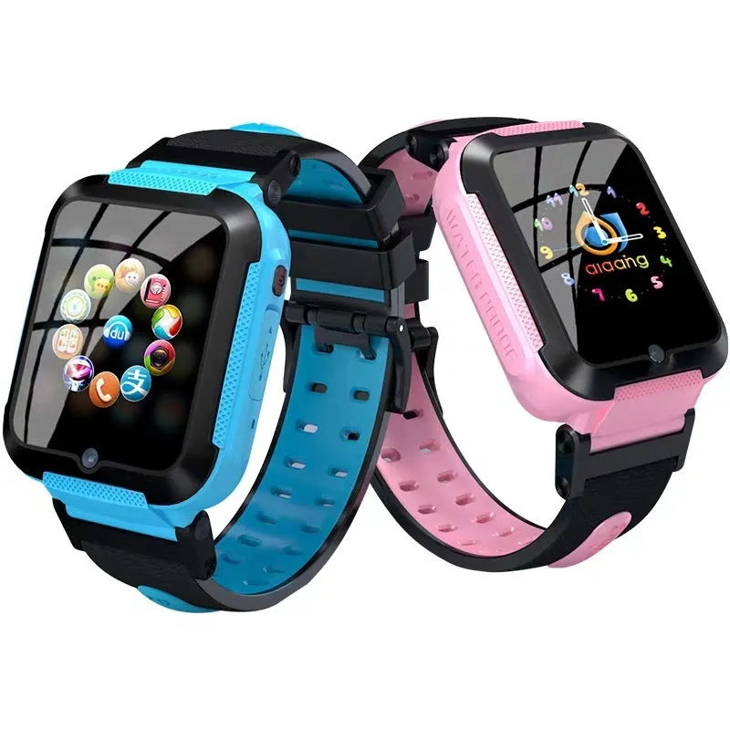 E7 children's smart watch with 4G full netcom on wrist showing 1.54-inch IPS screen and video call function