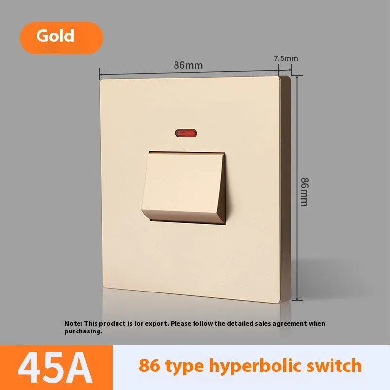 Curved rack double break electrical switch with LED indicator light in gold finish