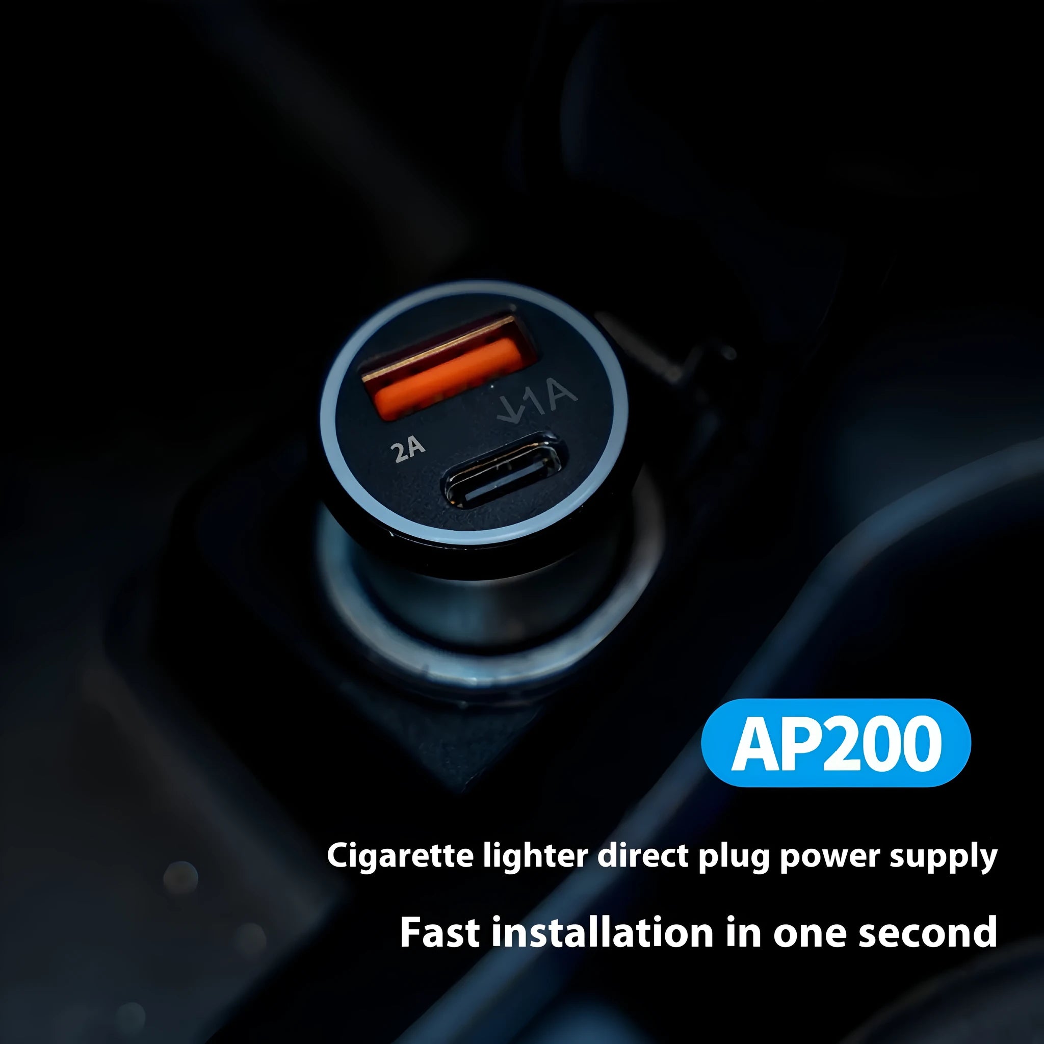 Black ABS plastic car GPS locator device for 12V charger socket.