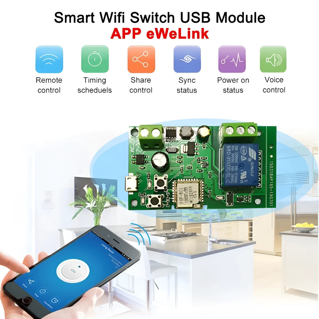 Self-locking interlock 1 way relay module 7-32V DC with PCB antenna and USB interface