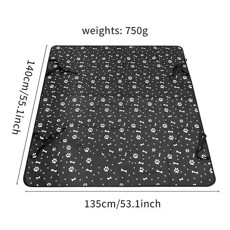 Waterproof cloth car pet mat for rear seat with dog bone print design on a grey background.