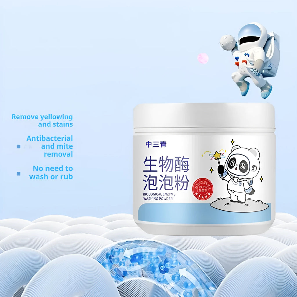 Biological enzyme bubble powder laundry detergent bottle for stain removal