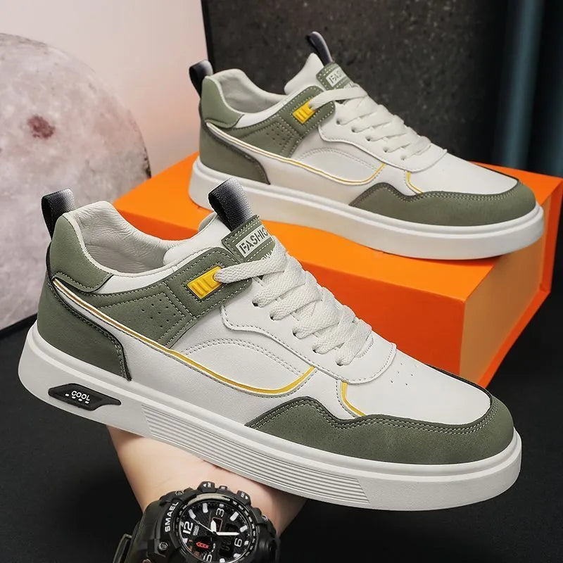 Men's low-top canvas board shoes with mesh lining in black, beige, and grey colours.