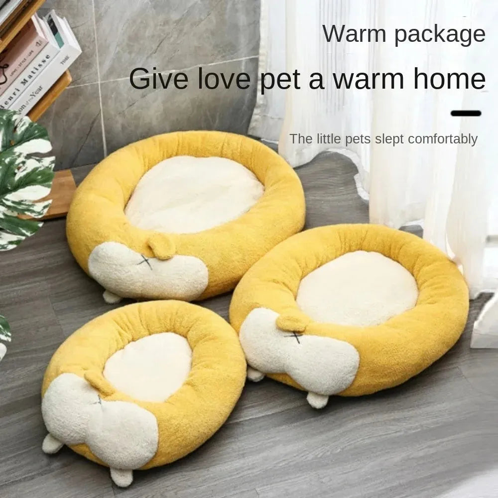 Corgi shaped plush pet bed for dogs and cats with PP cotton filling in three size options