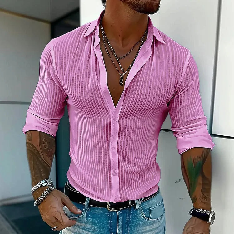 Men's striped cardigan shirt with long sleeves in loose fit British style design