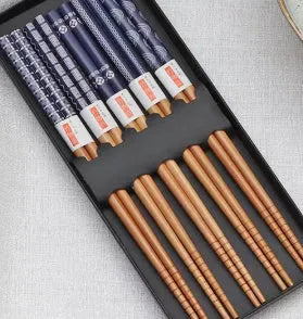 Japanese style bamboo chopsticks with cartoon patterns in lucky cat or elegant blue designs