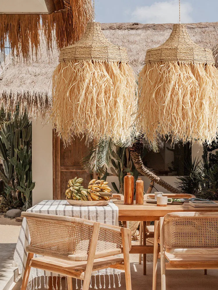 Retro Southeast Asian style restaurant pendant light with wild vetch and willow weaving materials, 50cm diameter