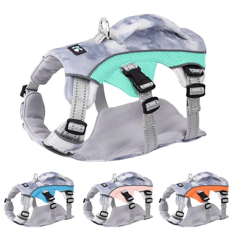 Reflective dog cooling chest strap harness in light blue colour