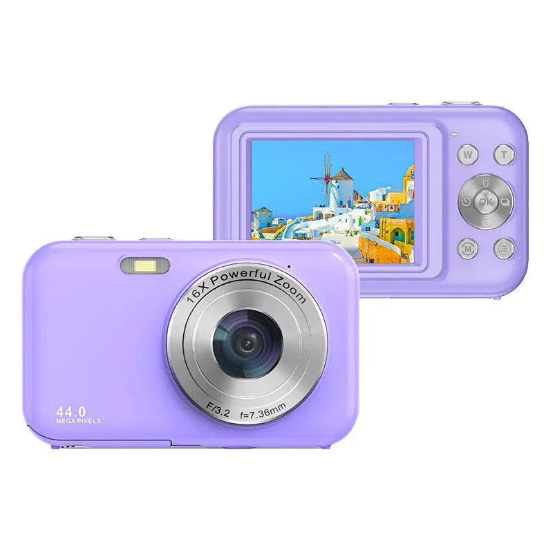 Children's digital camera in black, green, pink, or purple with 2.4-inch screen and lens