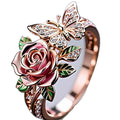 Alloy adjustable ring with oil-dipped butterfly and floral design in fairy style