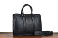 Men's 14-inch horizontal leather business handbag with zipper opening in khaki colour
