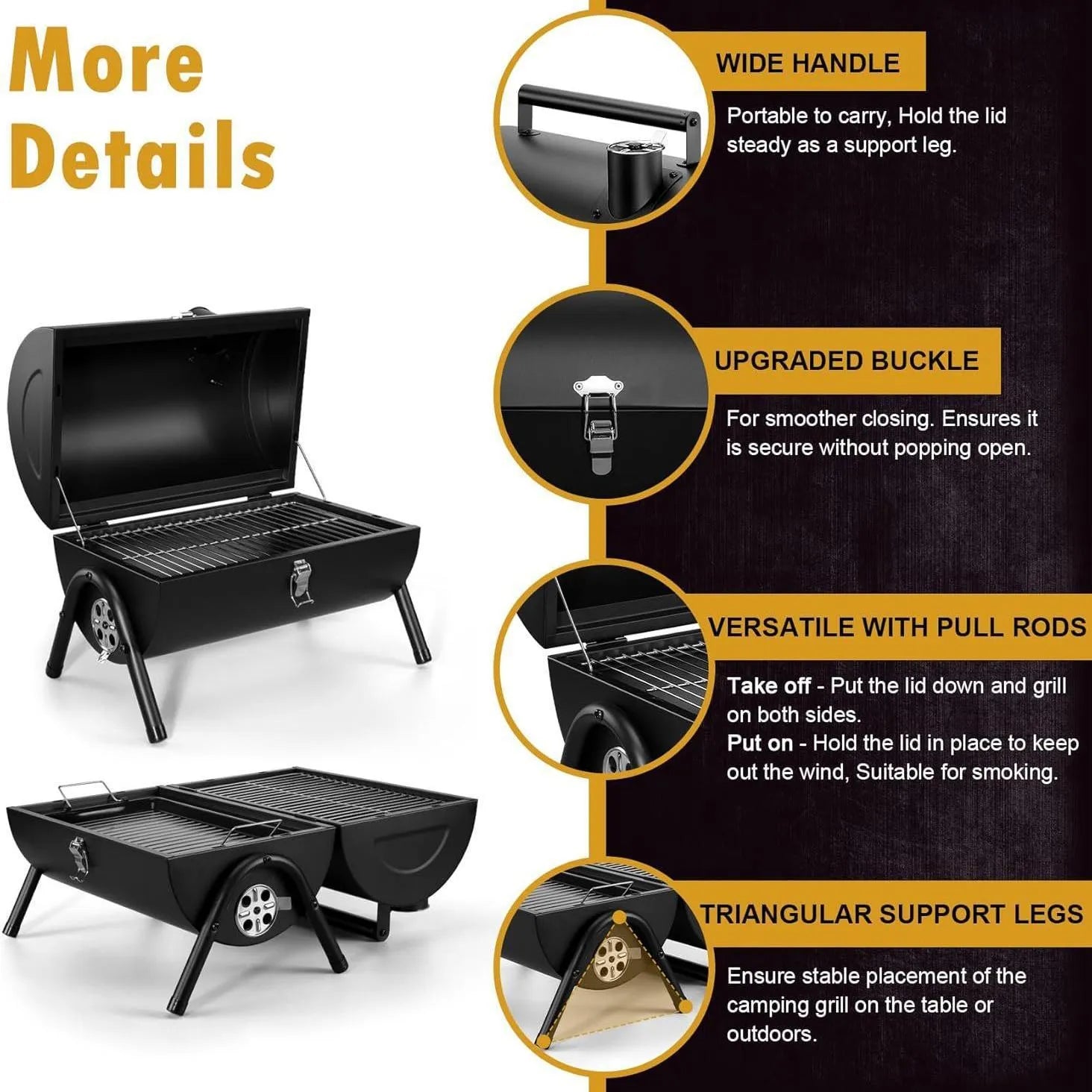 Small folding desktop charcoal barbecue grill with grate in a closed or open position