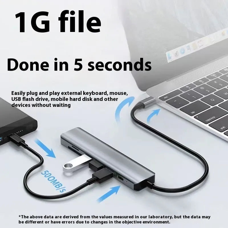Type-C 7-in-1 expansion dock with HDMI port, USB 3.0 hub, and 15cm connecting cable