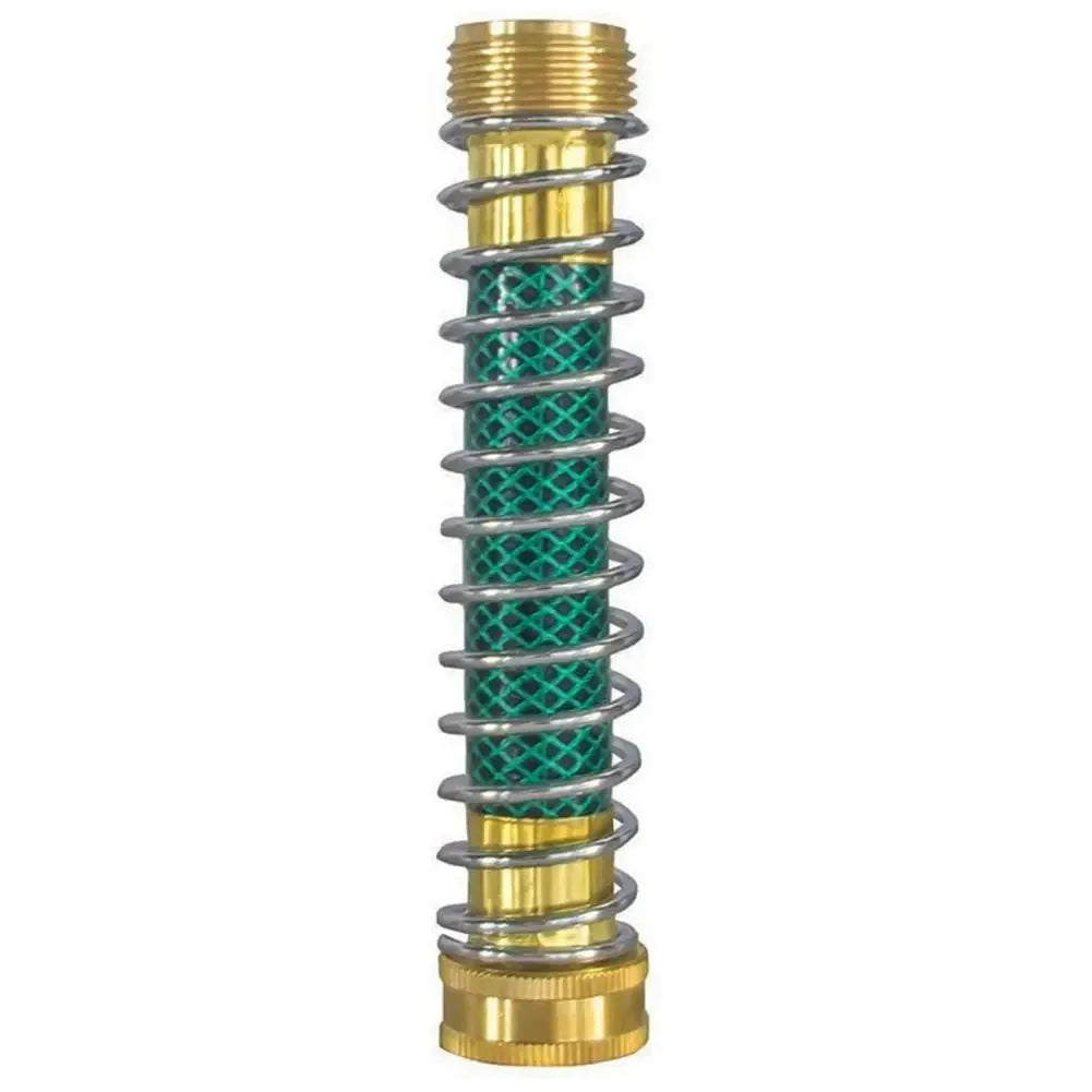 Brass garden hose connector with spring mechanism for preventing kinks
