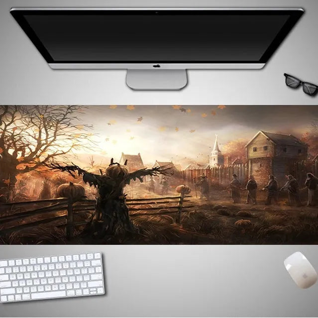 Oversized Halloween-themed gaming mouse pad with non-slip rubber base