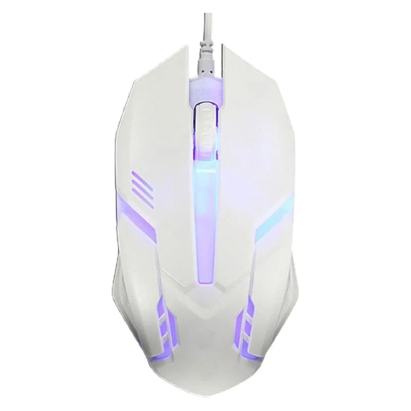 Wired computer mouse with colourful glowing illumination in black or white with USB cable