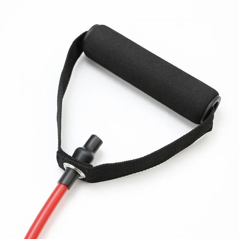 Adjustable chest expander with colour-coded TPE resistance bands showing five different tension levels