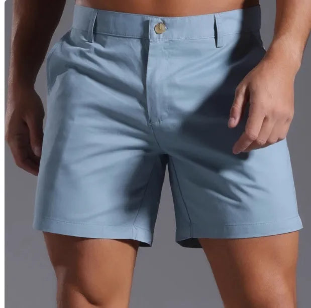 Men's straight-leg cotton blend shorts in black with micro-elastic construction for casual sports wear