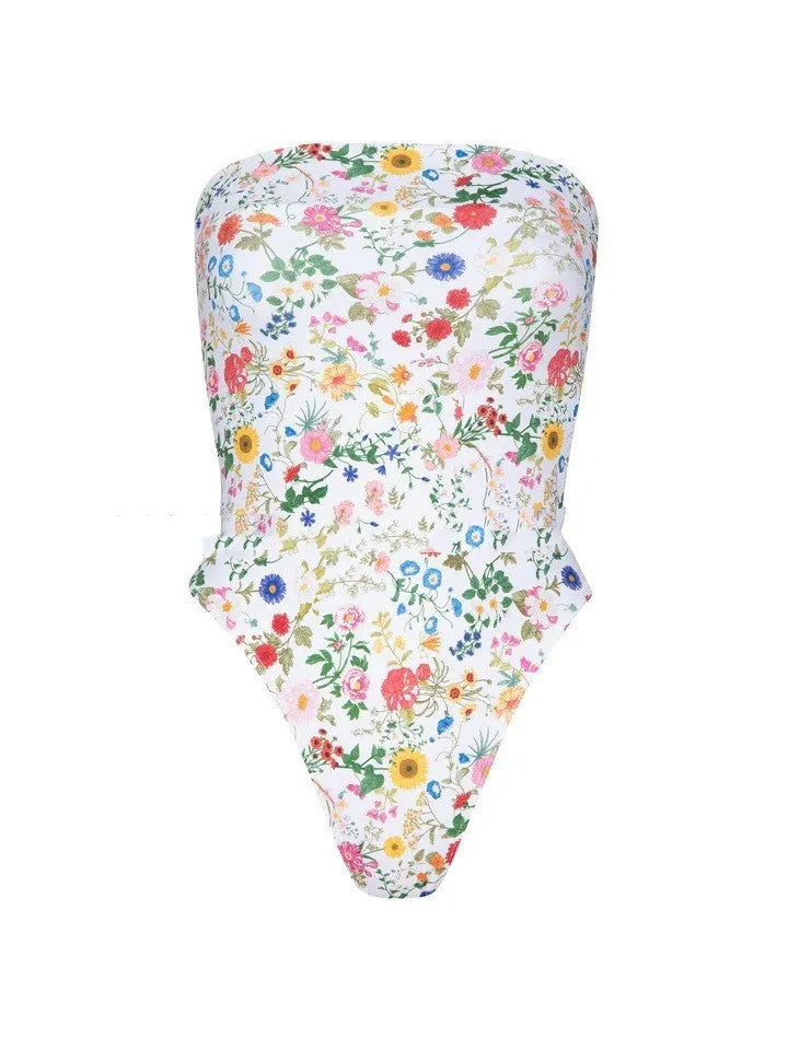 Women's one-piece bikini swimsuit sleeveless polyester lining printed European American style