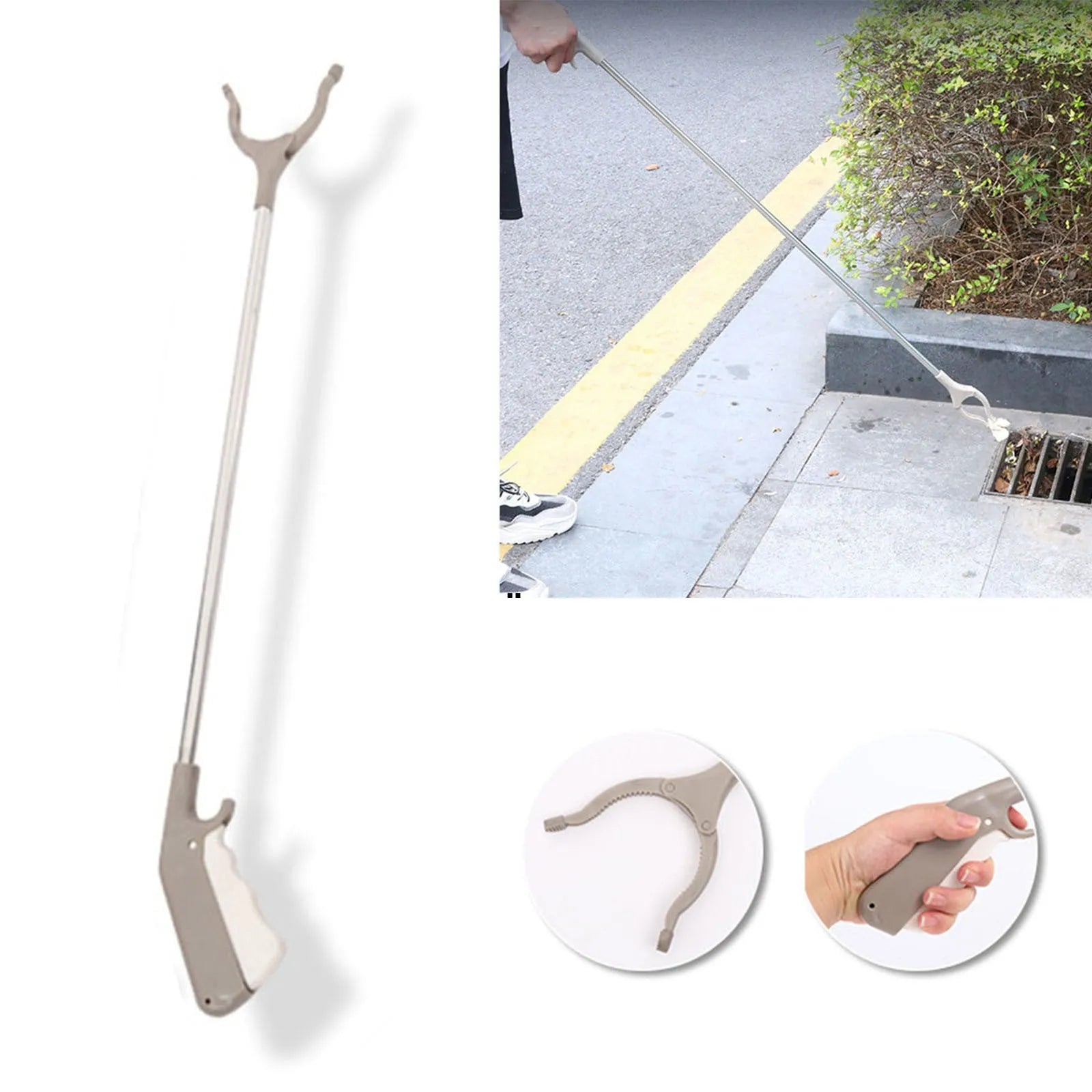 Stainless steel 40cm garbage picker with push-type handle and non-slip chuck