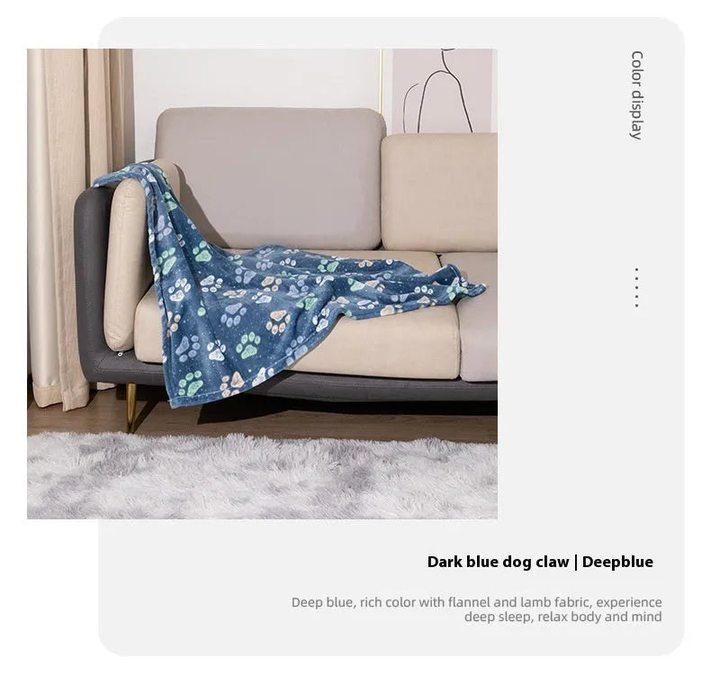 Cartoon anime dog blanket with double-sided flannel texture in blue dog or dog's paw designs