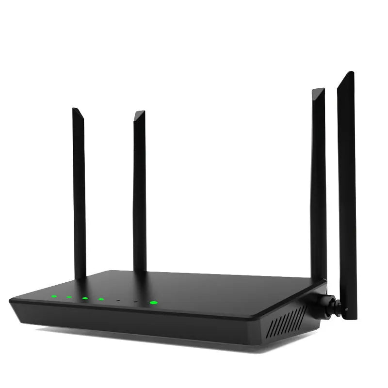 300 metre range wireless router with five ethernet ports in black or white metal casing