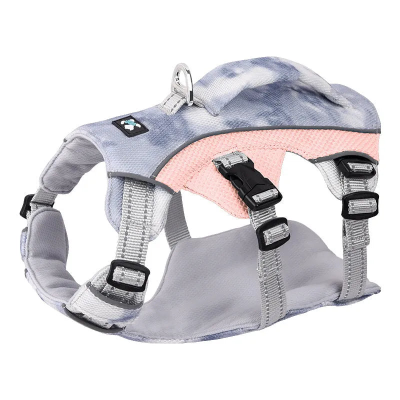 Reflective dog cooling chest strap harness in light blue colour