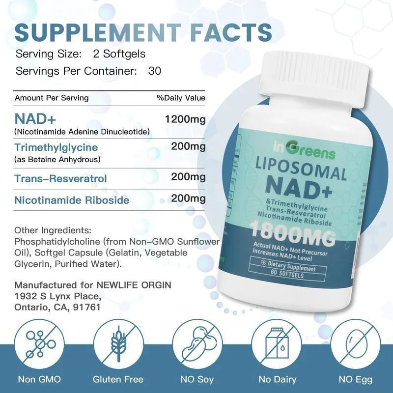 Bottle of Nicotinamide Mononucleotide NMN gel capsules supplement, 60 or 120 pieces.