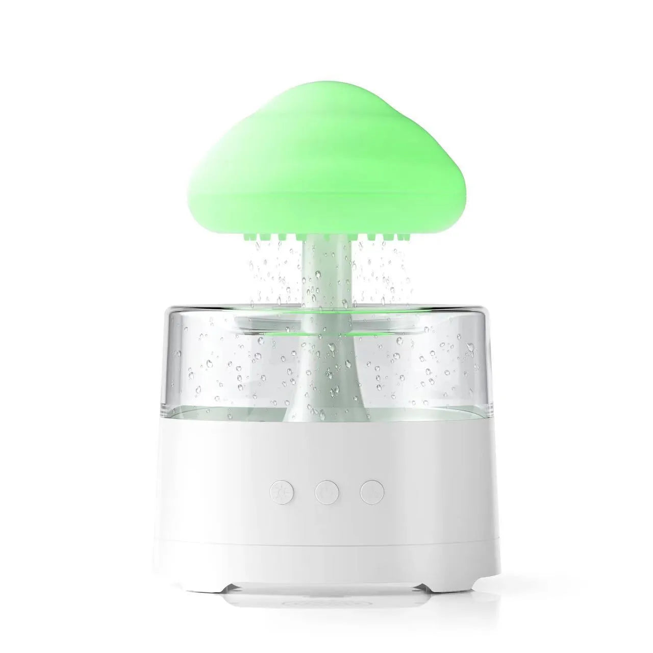 White resin mushroom cloud shaped desktop aroma diffuser with colourful light modes and USB cable