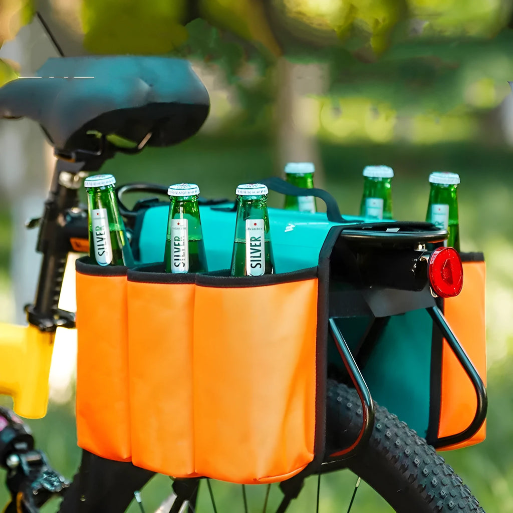 Black bicycle drink pack with double-sided storage shelf and anti-scratch 600D PVC material