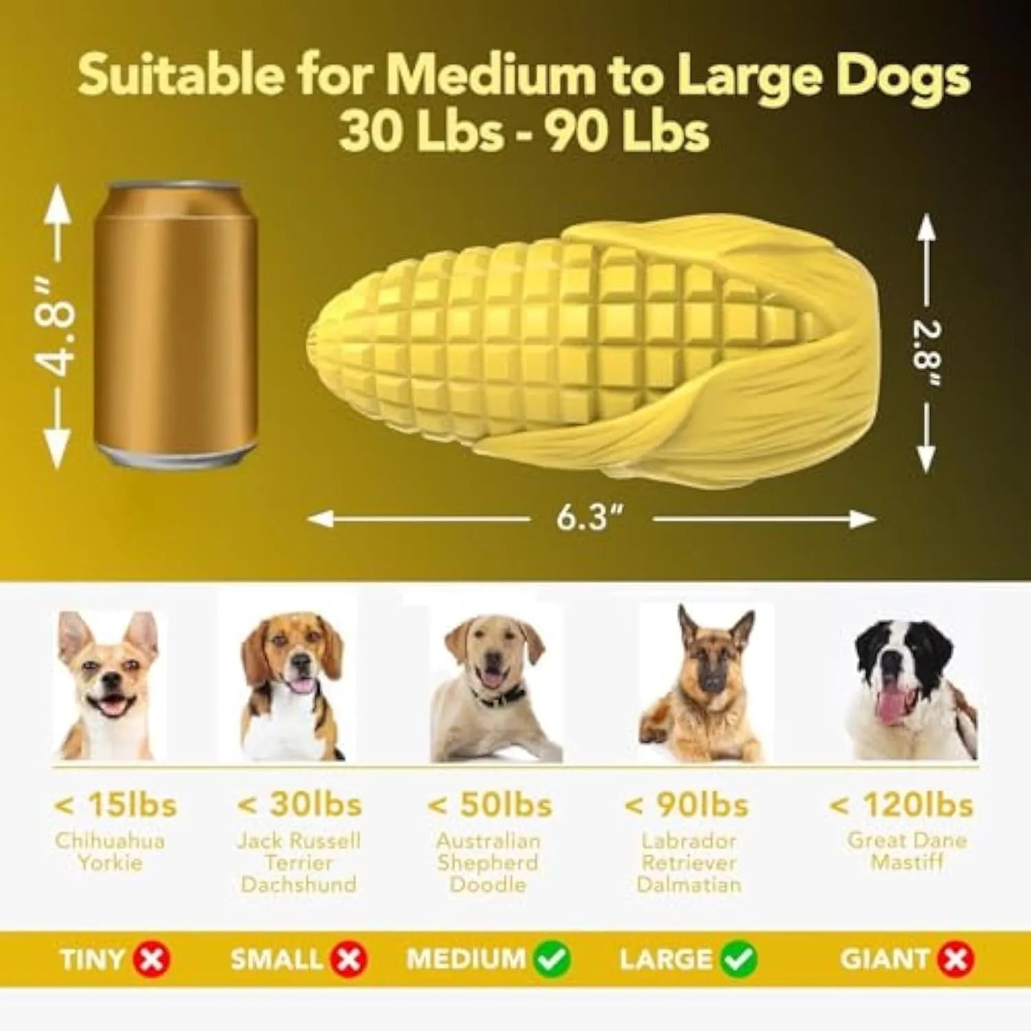 Corn-shaped dog chew toy with textured surface and blue/yellow colour options