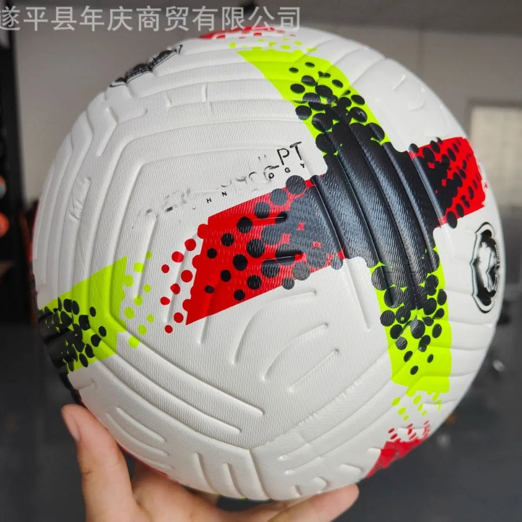 Fluorescent green Size 5 football with PU leather construction for training and matches