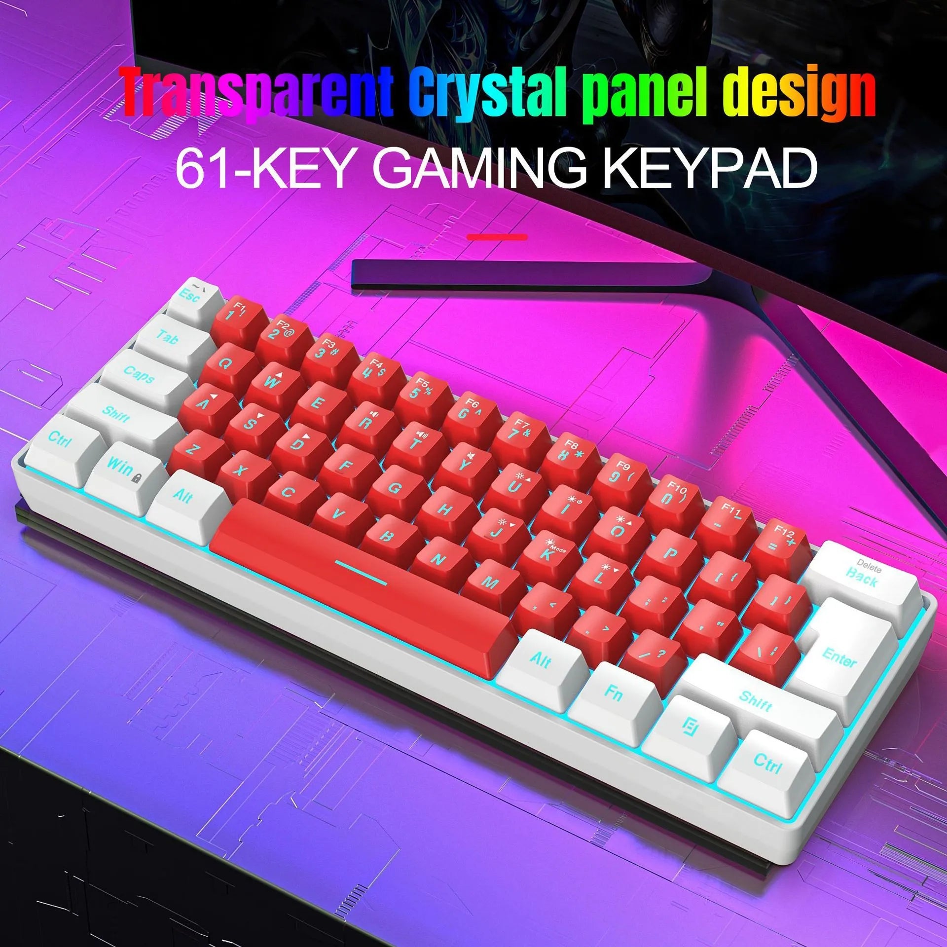 Wired 61 key membrane keyboard with USB cable in white and black colour